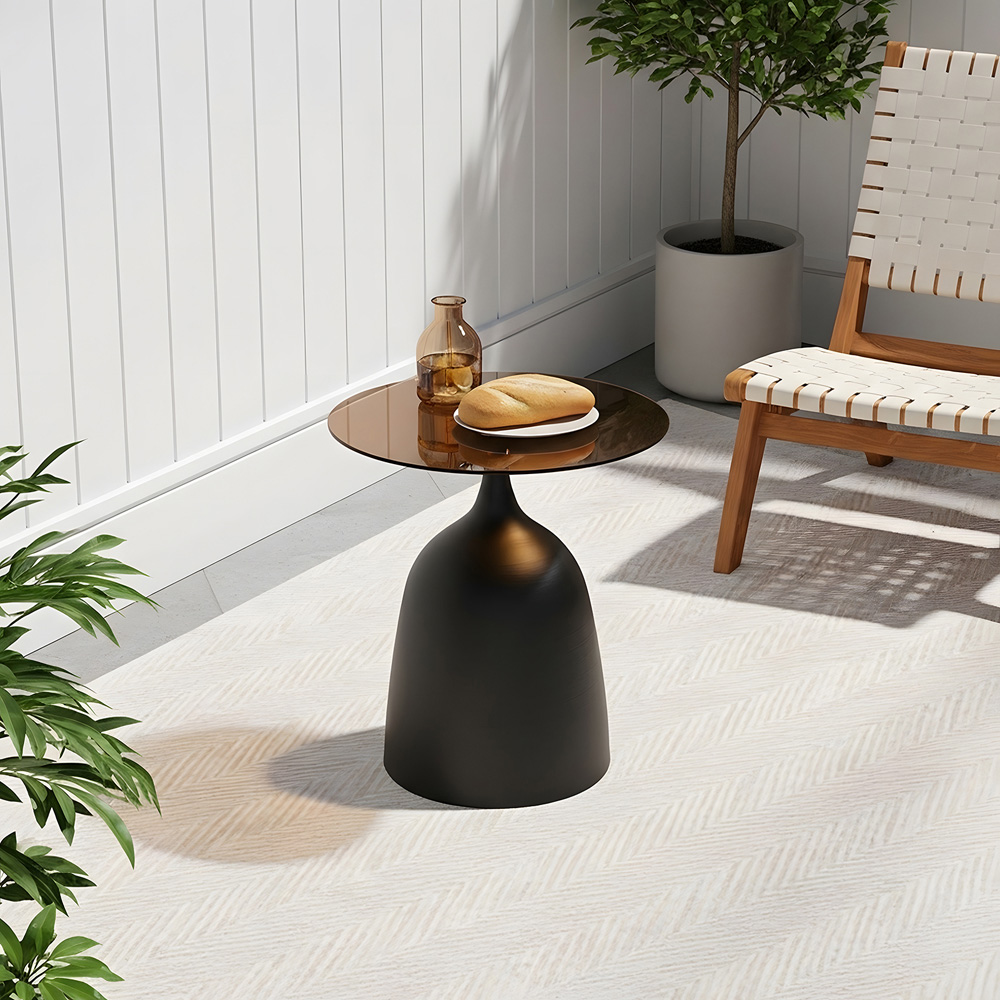 Living and Home Black Round Glass Bell Shaped Base Side Table Image 7