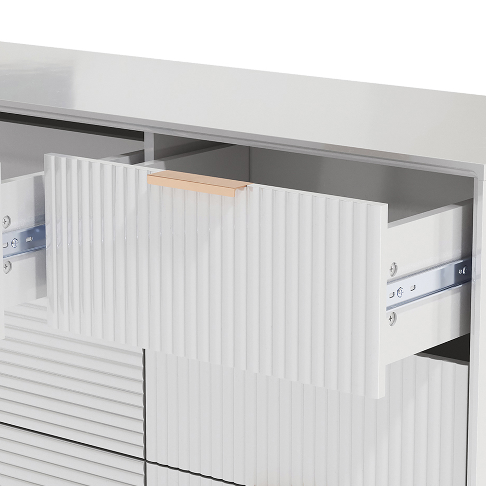 H&O Direct 6 Drawer White Striped Storage Cabinet with Gold Handle Image 6