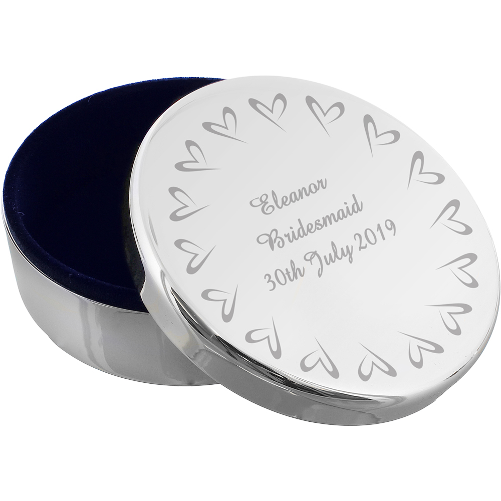 Personalised Memento Personalised Small Hearts Round Trinket Box Image 1