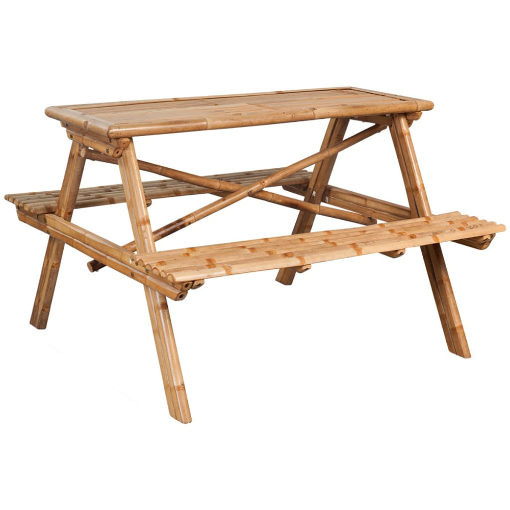 vidaXL Brown Bamboo Picnic Table with Benches Image 1
