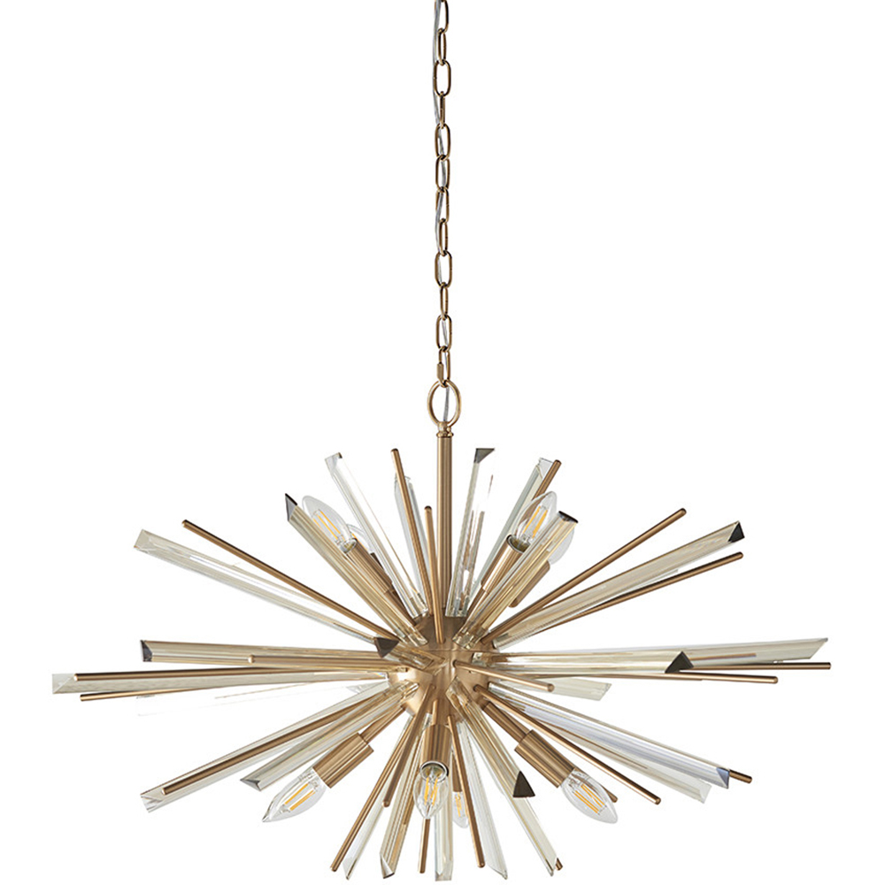 Merano Salerno Antique Brass and Champagne 8 Light Ceiling Pendant Image 1