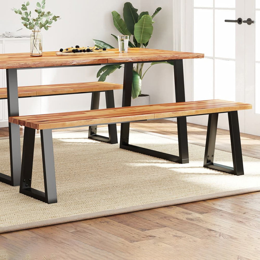 vidaXL 3 Seater Solid Acacia Wood Bench with Live Edge Image 1