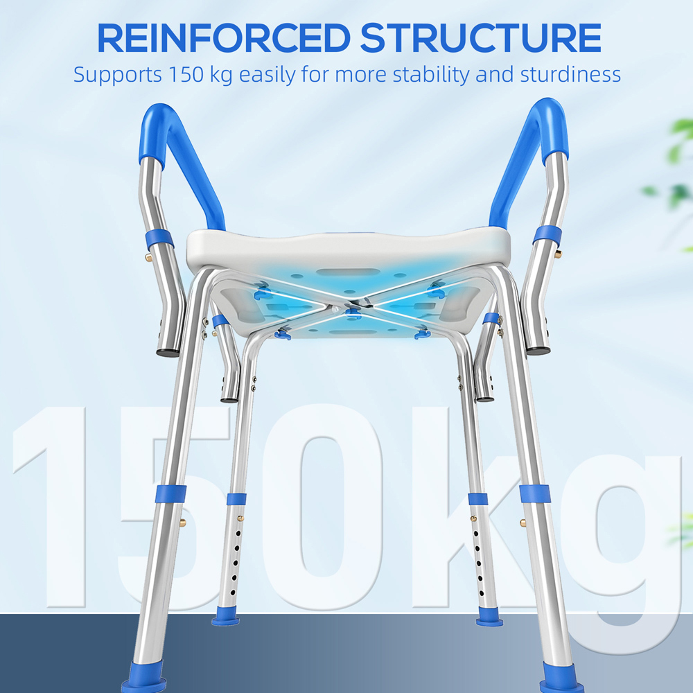 HOMCOM Dark Blue Aluminium Height Adjustable Bath Chair Image 8