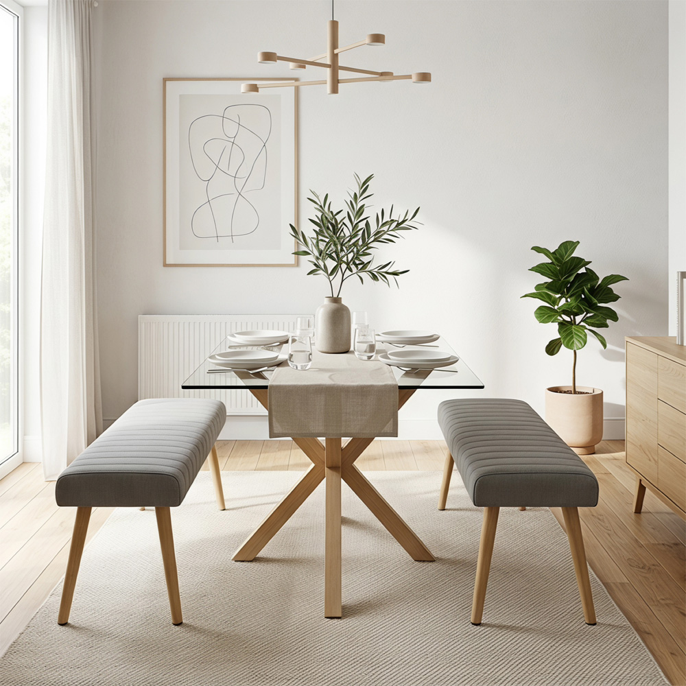 Kosy Koala 4 Seater Tempered Glass Velvet Dining Bench Set Grey Image 2
