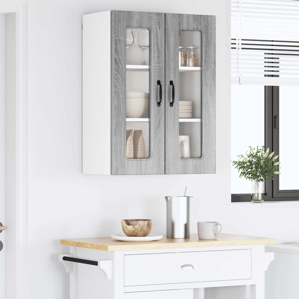 vidaXL 2 Glass Door Grey Sonoma Kitchen Wall Cabinet Image 9
