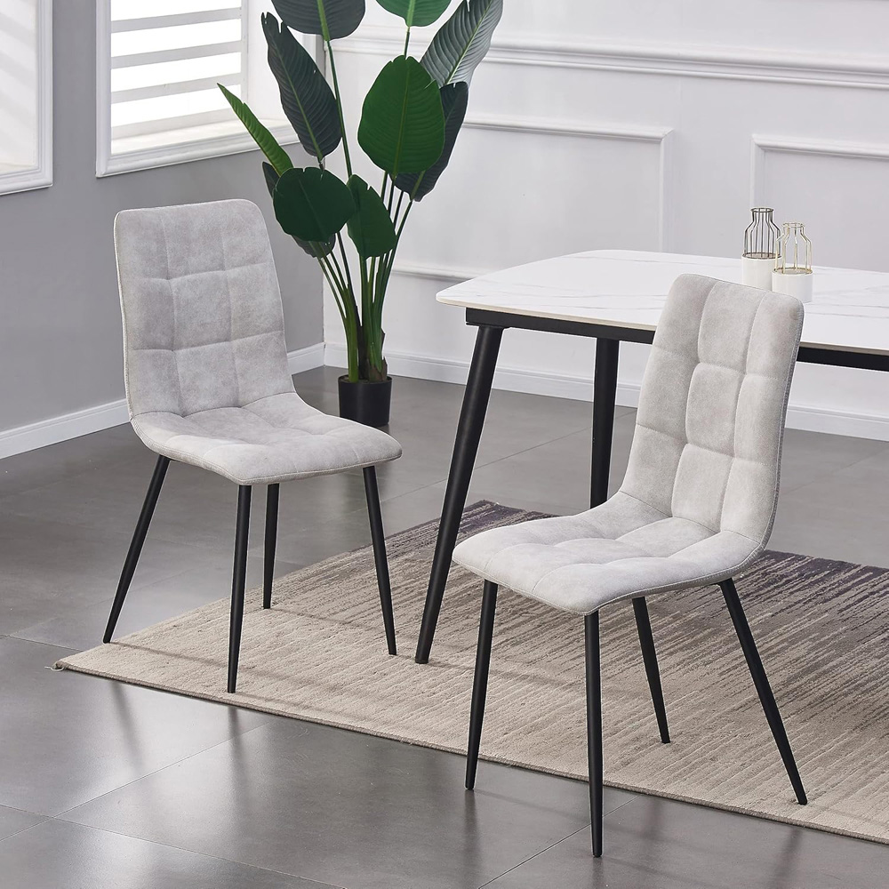 Henri Set of 2 Light Grey Faux Suede Leather Dining Chairs Image 6