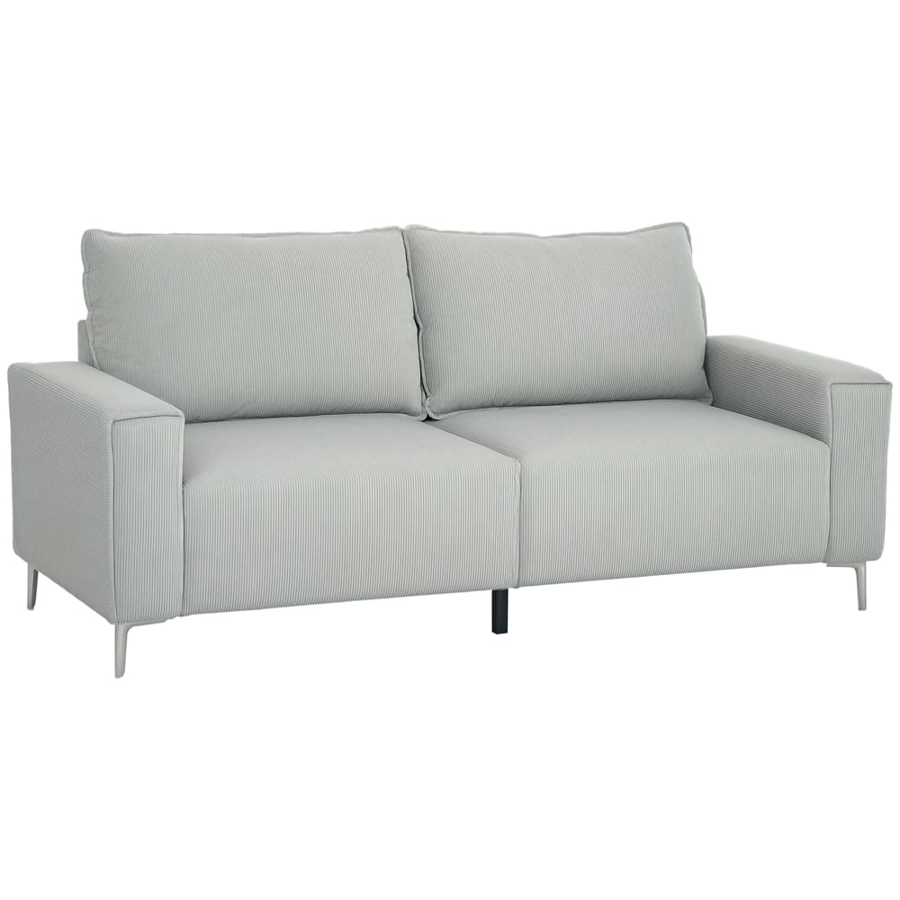 HOMCOM 3 Seater Light Grey Upholstered Corduroy Sofa Image 2