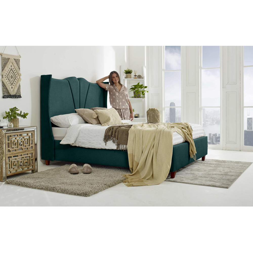Eleganza Florentine Double Green Arlington Fabric Bed Frame with Winged Headboard Image 4