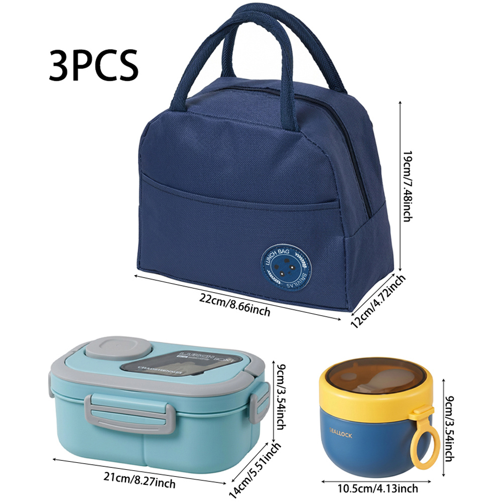 Living and Home Blue Portable Lunch Box Set with Cutlery and Insulated Bag Image 8