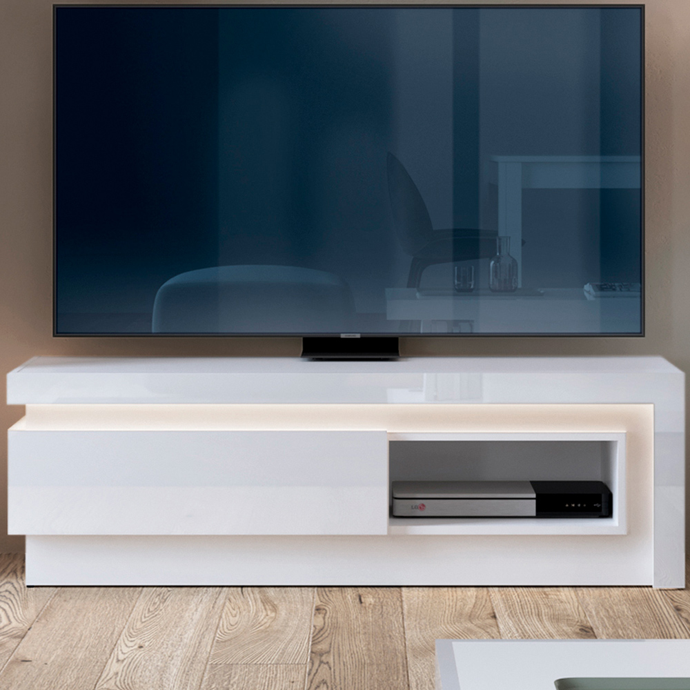 Furniture To Go Lyon Single Drawer White High Gloss TV Cabinet Image 1