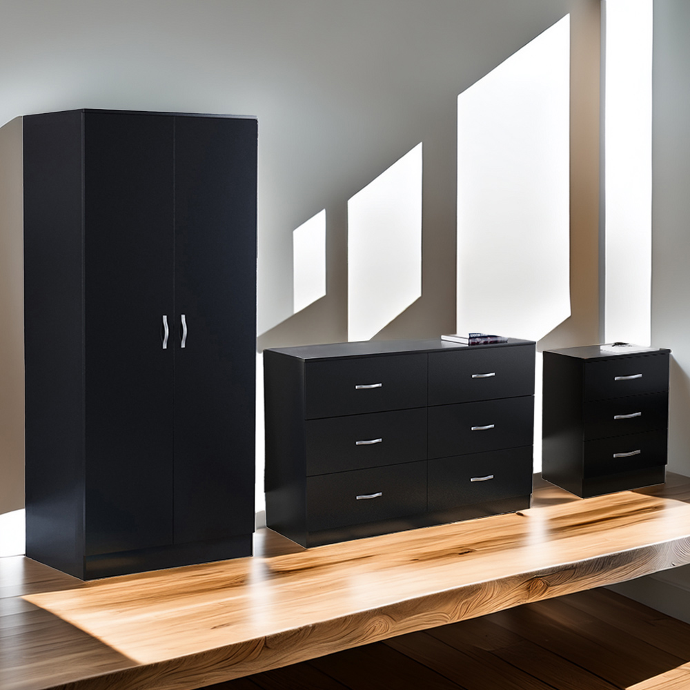 VIDA DESIGNS Riano Black 3 Piece Narrow Bedroom Furniture Set Image 1