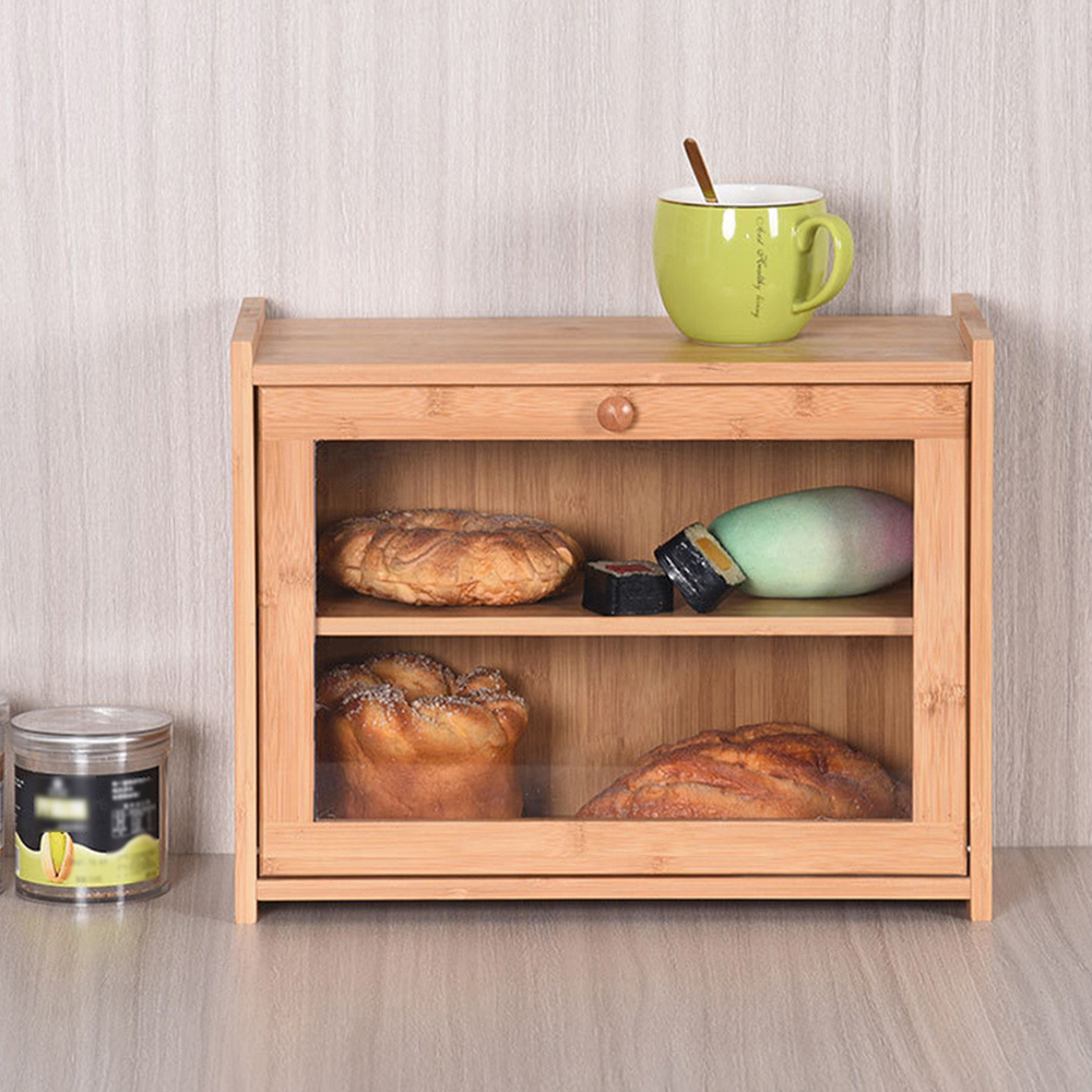 Living and Home 2 Shelf Kitchen Counter Bamboo Bread Box Image 4