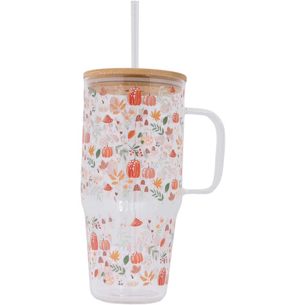 Autumn Travel Glass Mug with Straw Image 2