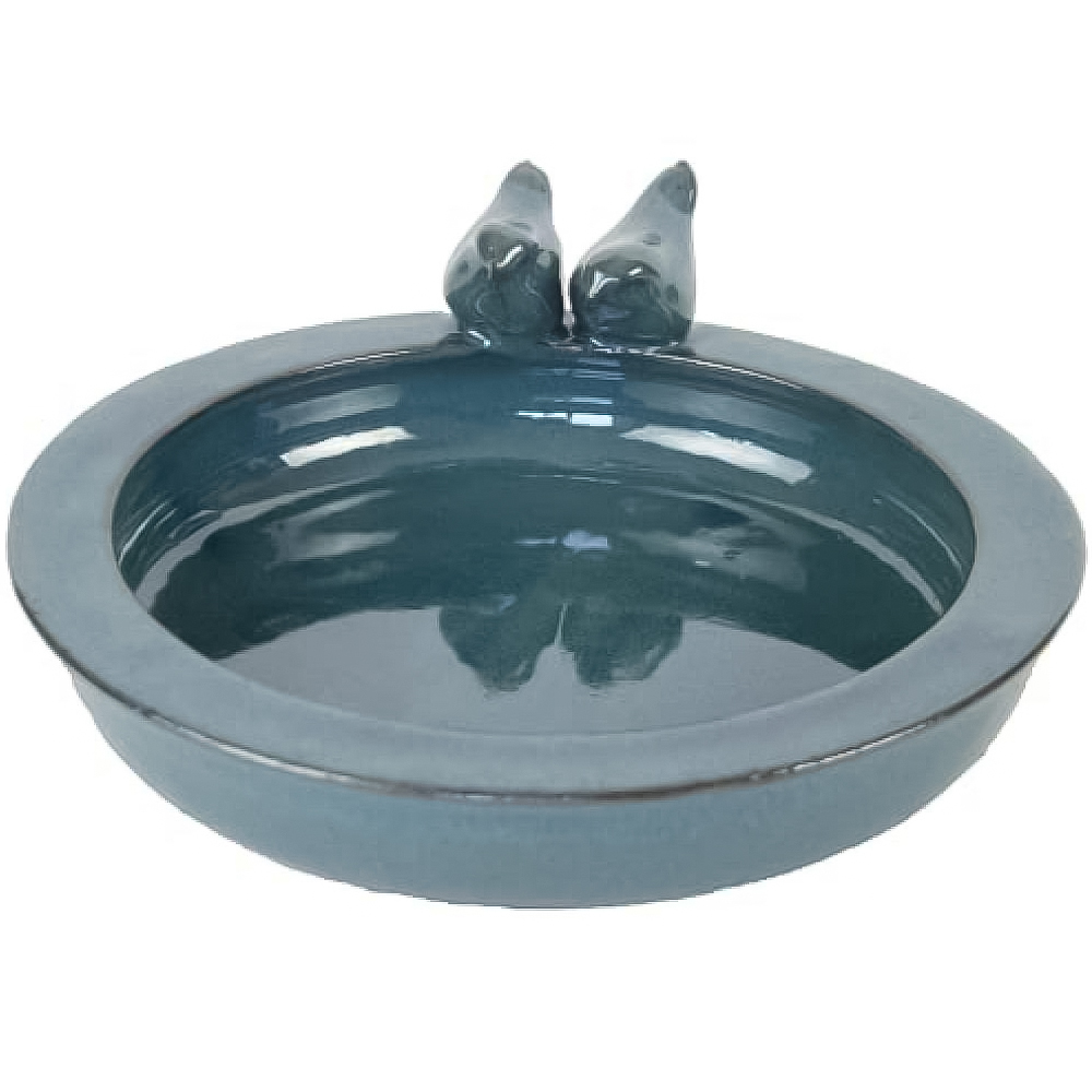 Fallen Fruits Round Petrol Blue Ceramic Bird Bath Image