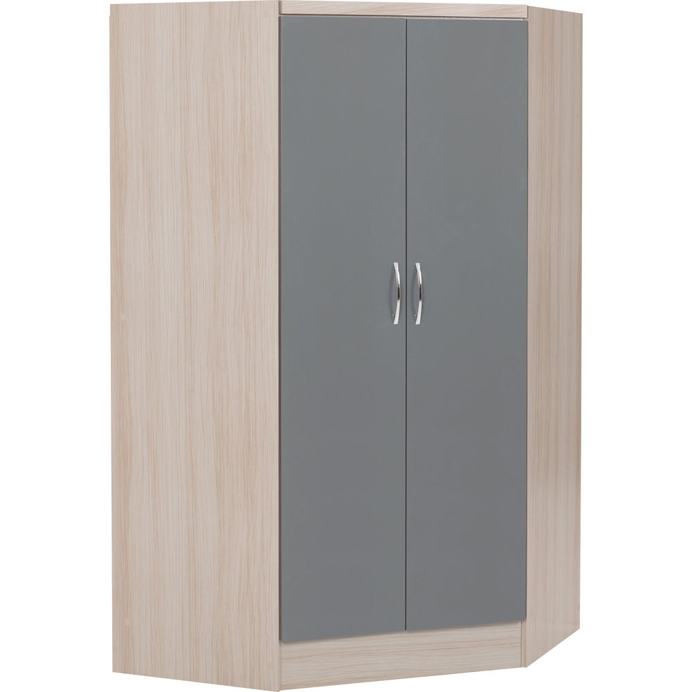 Seconique Nevada 2 Door Grey Gloss and Light Oak Effect Veneer Corner Wardrobe Image 2