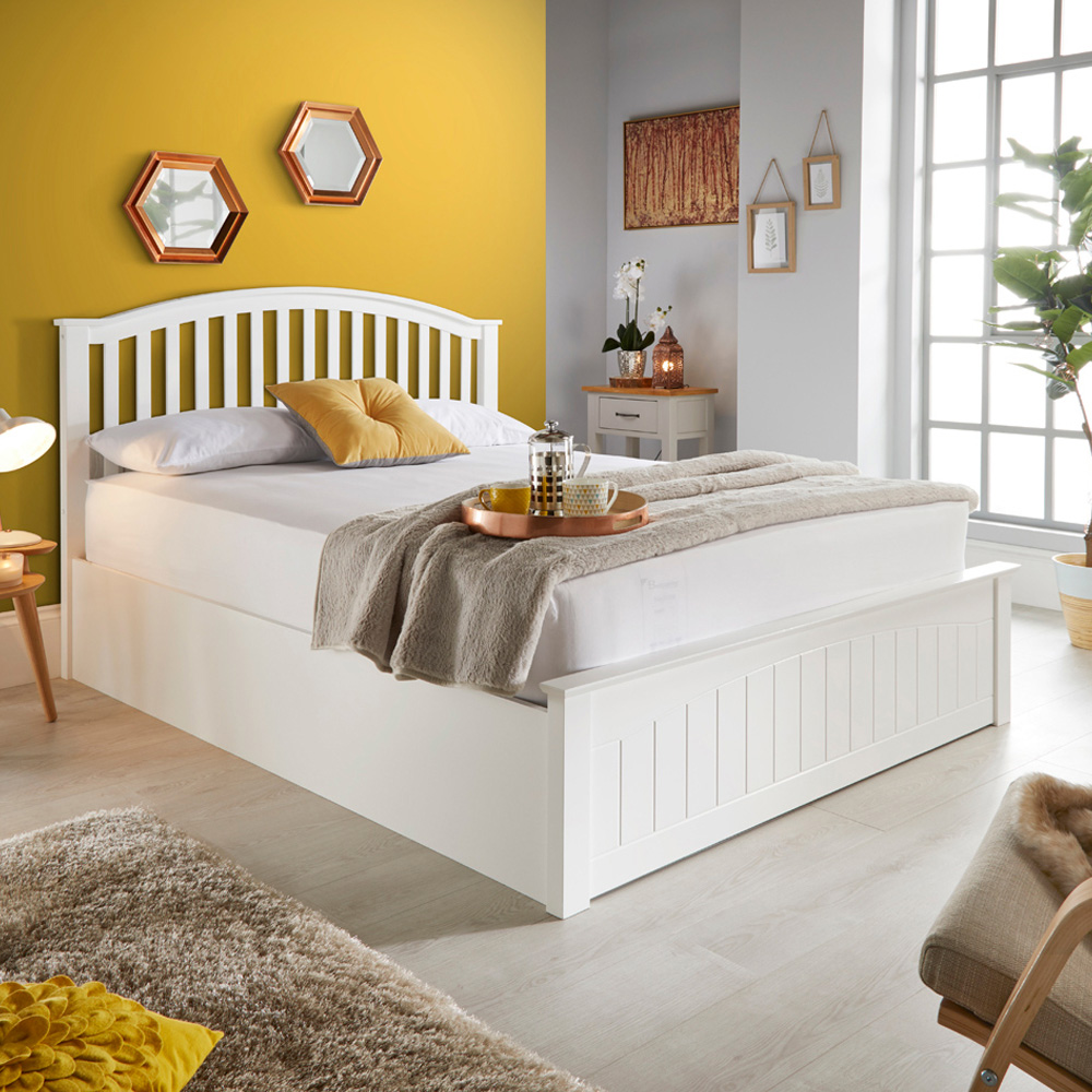 Grayson Double White Wooden Ottoman Bed Frame Image 5