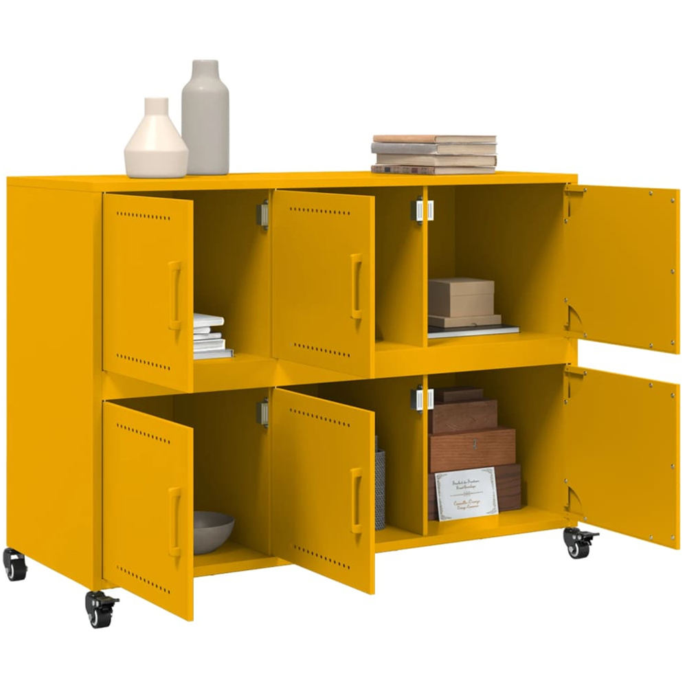 vidaXL 6 Door Mustard Yellow Metal Sideboard with Wheels Image 5
