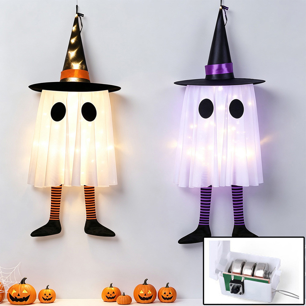 Lovii Warm White LED Orange Ghost Hanging Halloween Fairy Light Image 3