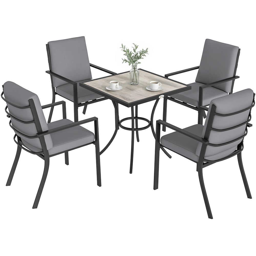 Outsunny 4 Seater Garden Dining Set with Cushions Grey Wood Effect Image 2