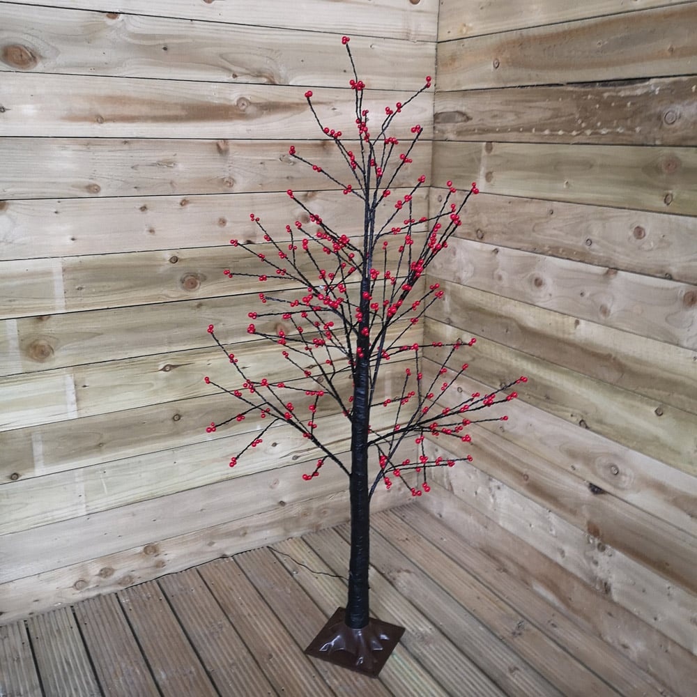 Samuel Alexander Warm White LED Black Christmas Twig Tree with Red Berry 5ft Image 7