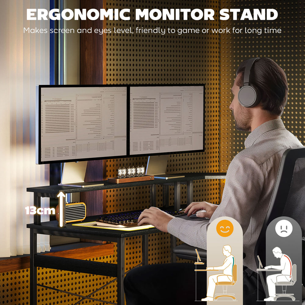 HOMCOM L-Shap Corner Computer Desk with Monitor Stand Black Image 6