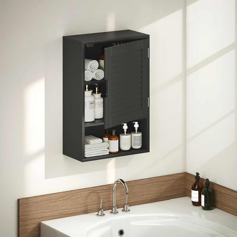 Portland Single Door Single Shelf Black Wall-Mounted Bathroom Storage Cabinet Image 3