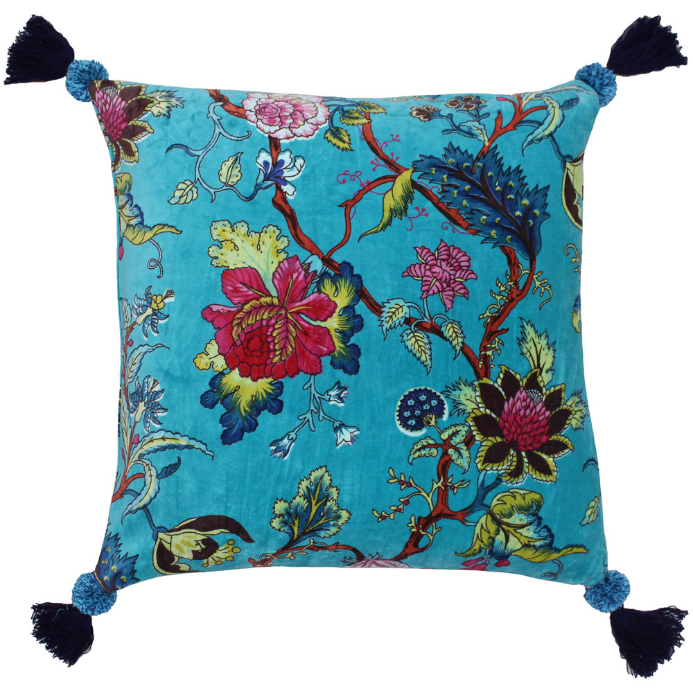 Paoletti Tree of Life Kingfisher Floral Cushion Image 1