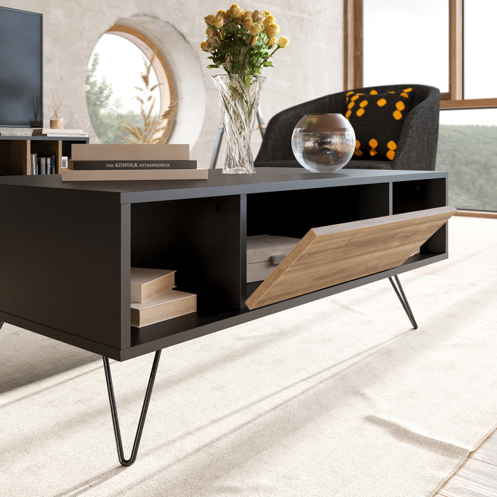 Decorotika Mistico 2 Open Shelf Black and Walnut Coffee Table Image 3