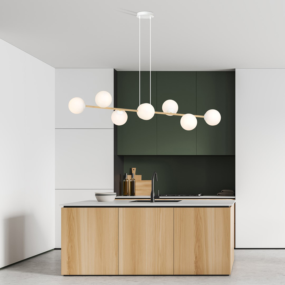 Emibig Gravity 8 Light White Shade White and Gold E14 Ceiling Pendant Light Image 2