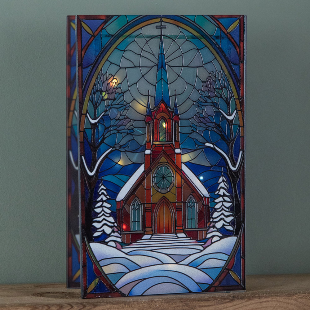 Samuel Alexander Warm White LED Stained Glass Victorian Church Christmas Decoration 21cm Image 1