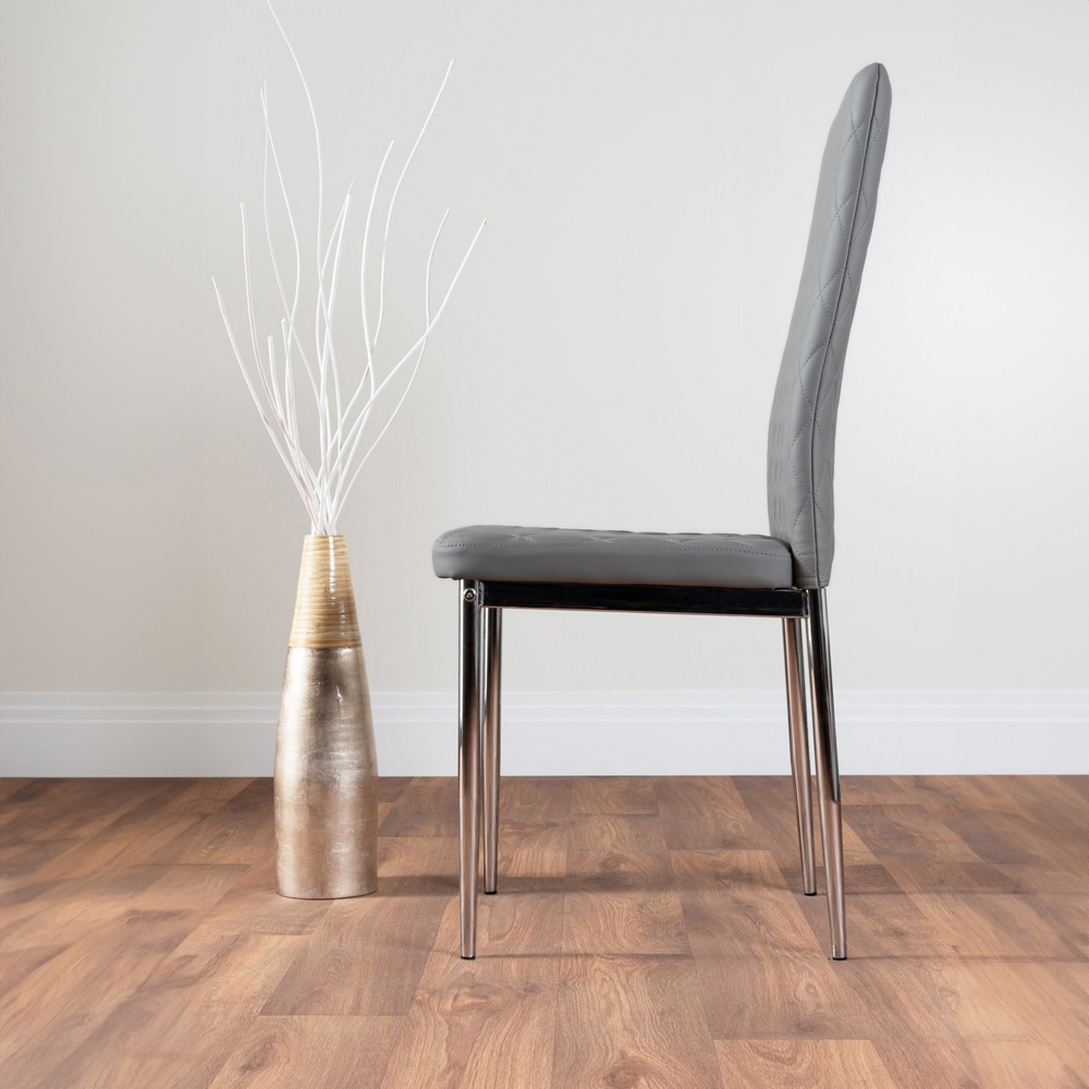 Furniturebox Arona Valera Glass 4 Seater Round Dining Set Chrome and Grey Image 3