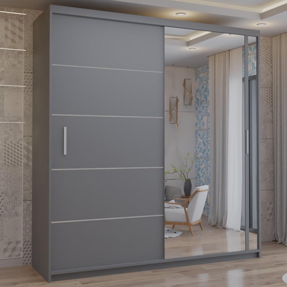 M N Furniture Venece 2 Door Grey Mirrored Sliding Wardrobe 180cm Image 1