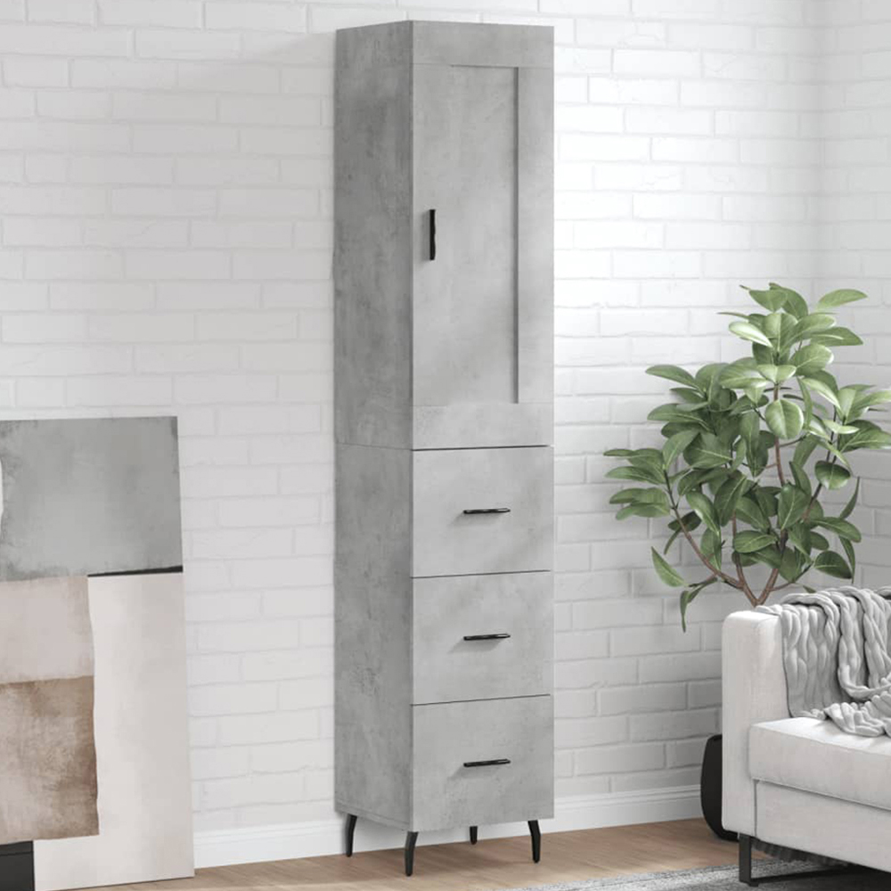 vidaXL Single Door 3 Drawer Concrete Grey Highboard Image 1