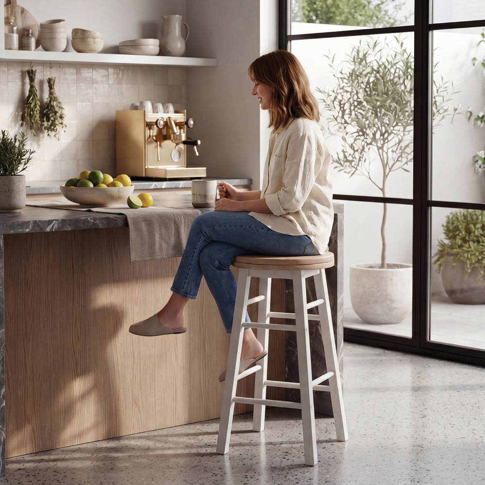 CHEF VIDA Set of 2 White Wooden Revolving Bar Stools Image 5