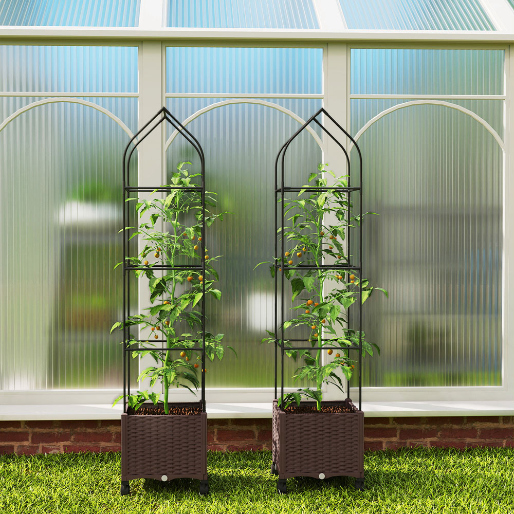 Outsunny Brown Raised Garden Bed with Tomato Cage and Drainage Holes 182 x 40 x 40cm Image 3