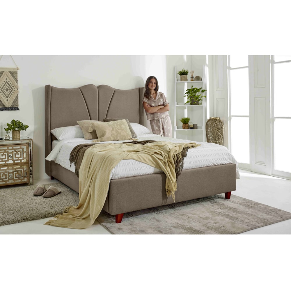 Eleganza Florentine King Size Mink Arlington Fabric Bed Frame with Winged Headboard Image 5