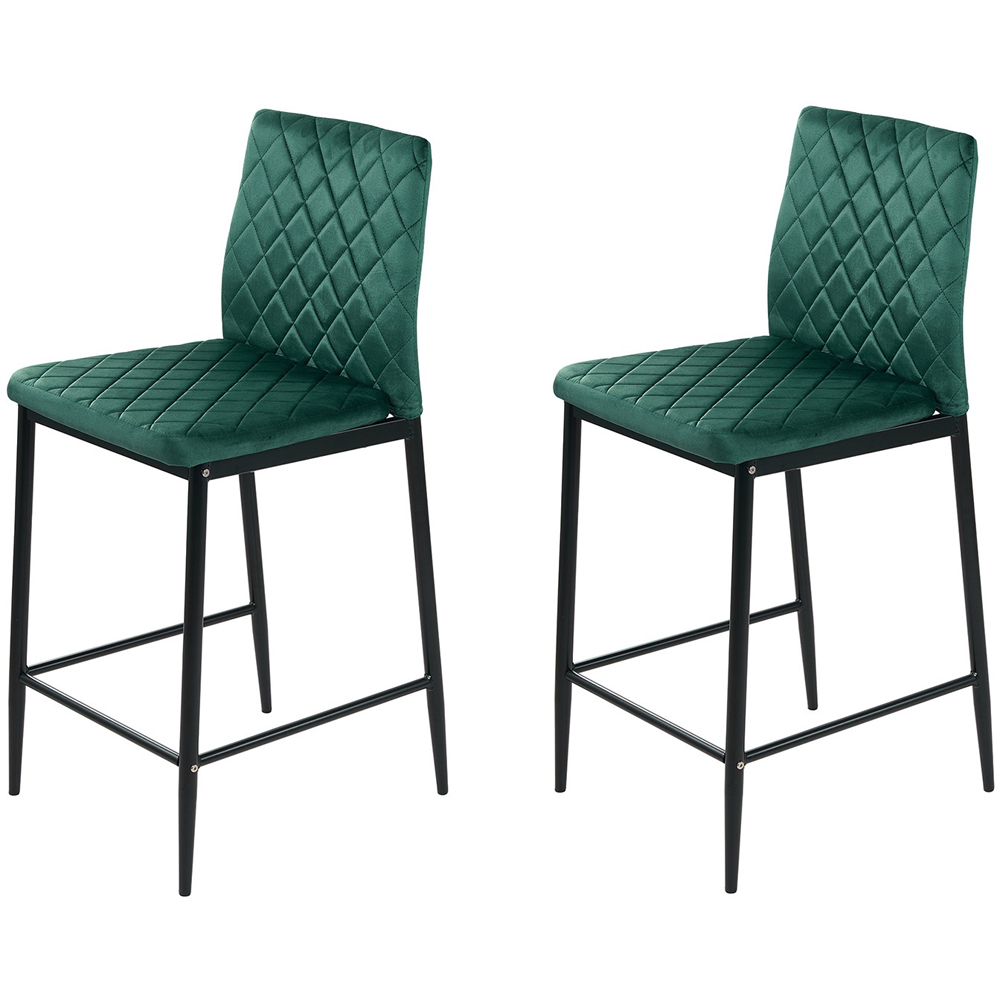 Living and Home Dark Green Velvet Diamond Stitched Bar Stool Set of 2 Image 2