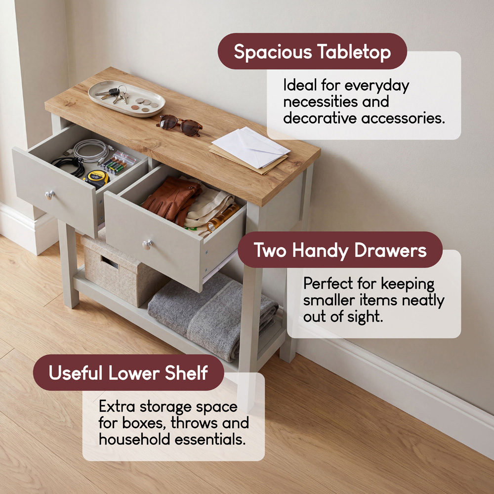 VIDA DESIGNS Arlington 2 Drawer Grey and Oak Console Table Image 8