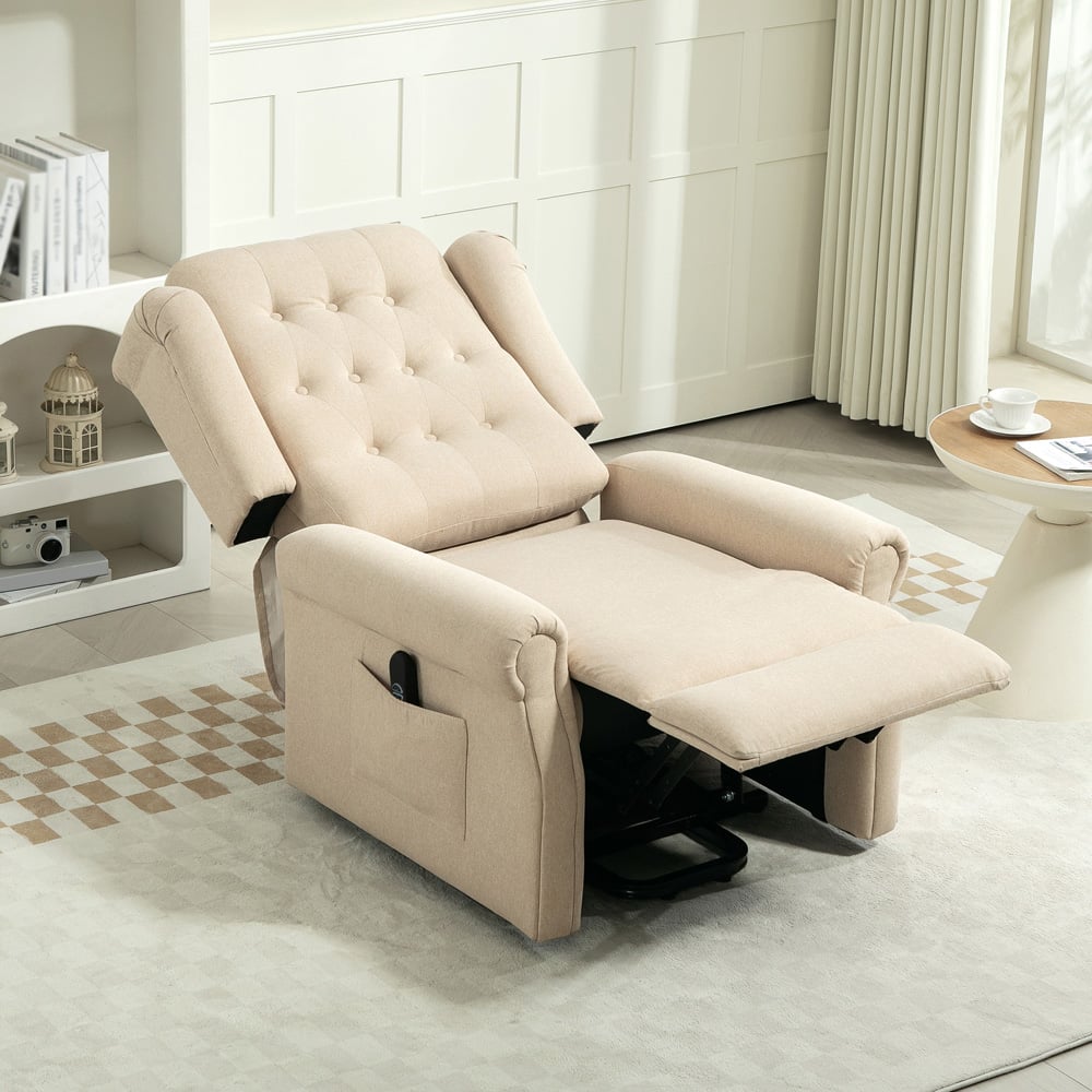 HOMCOM Beige Wingback Button Tufted Electric Power Lift Elderly Recliner Armchair Image 4
