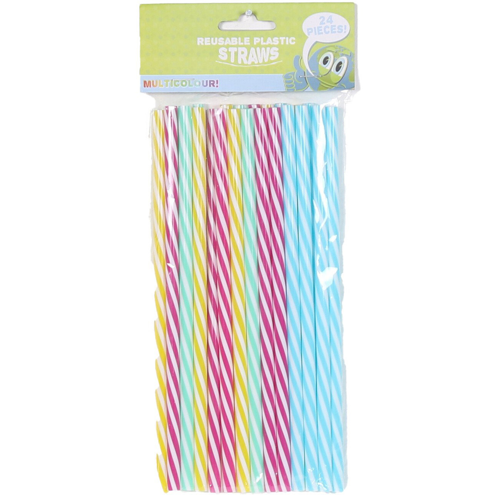 Multi Colour Plastic Reusable Straws 24 Pack Image