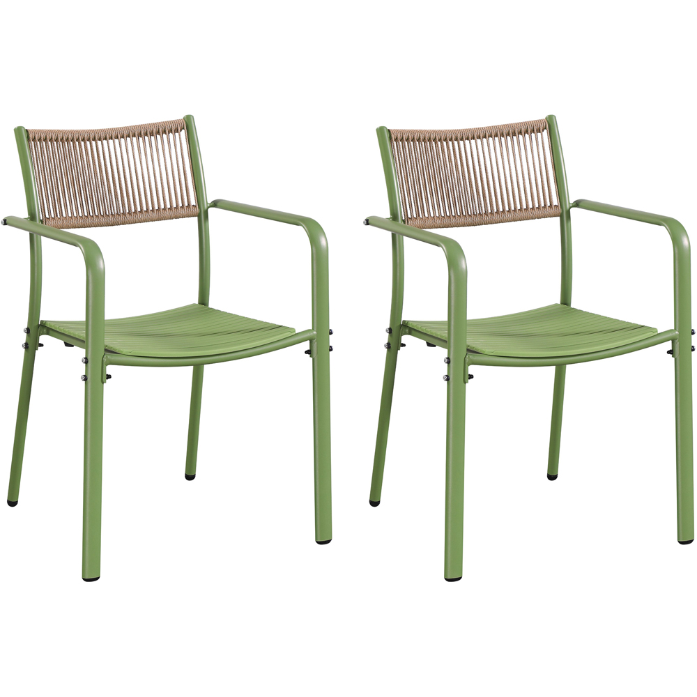 Core Products Set of 2 Moss Green Rope Back Effect Metal Garden Bistro Armchair Image 2