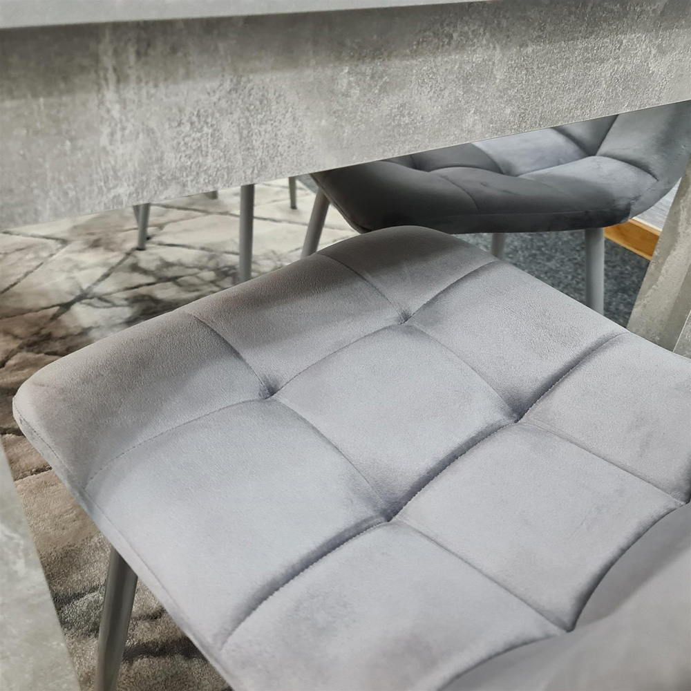 Portland Velvet 6 Seater Dining Set with Bench Stone Grey and Grey Image 5