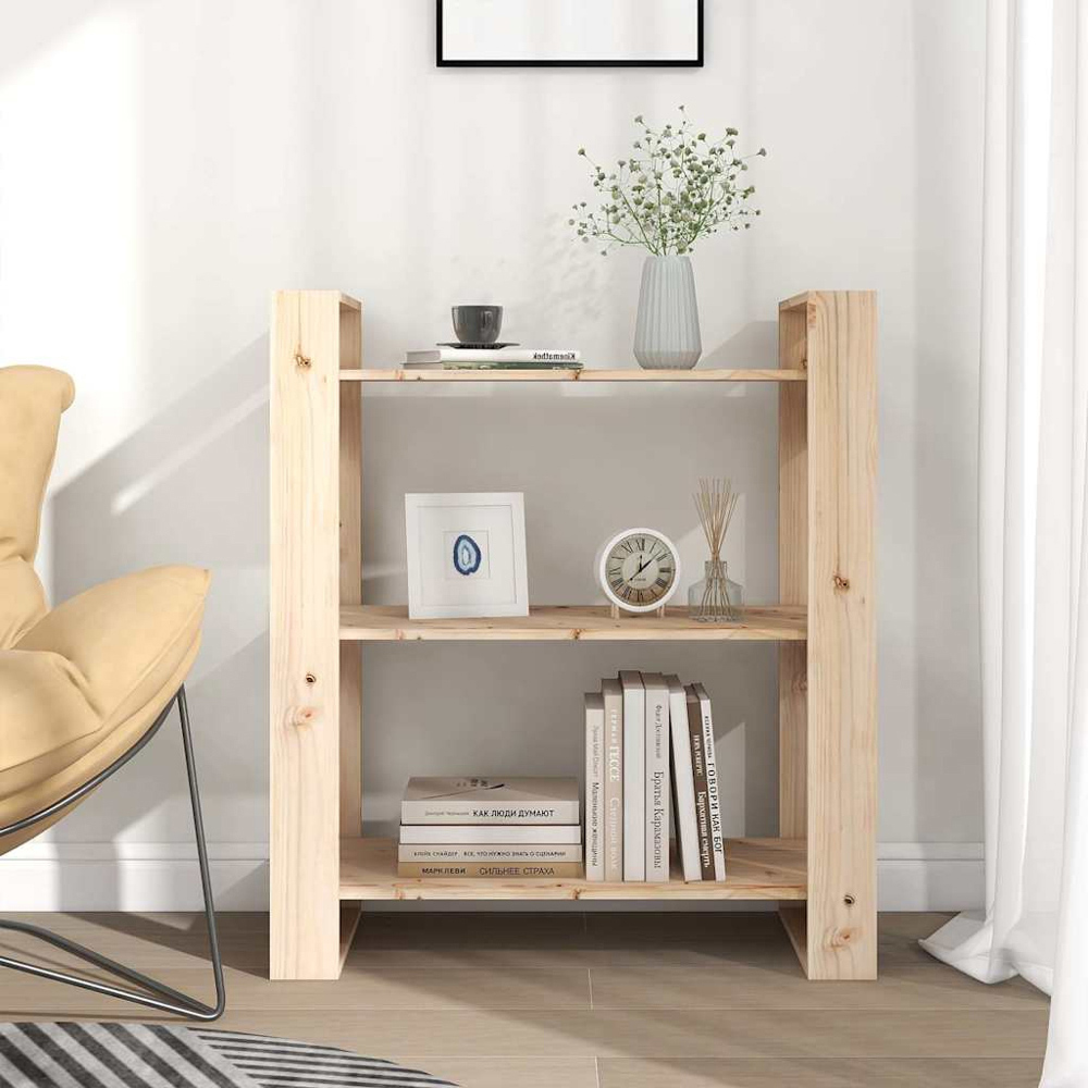vidaXL 3 Shelf Natural Solid Pine Wood Bookcase Image 7