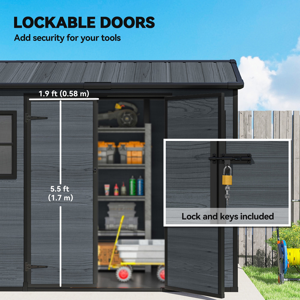 Outsunny 8 x 4ft Dark Grey Apex Garden Shed with Built-In Floor Image 8