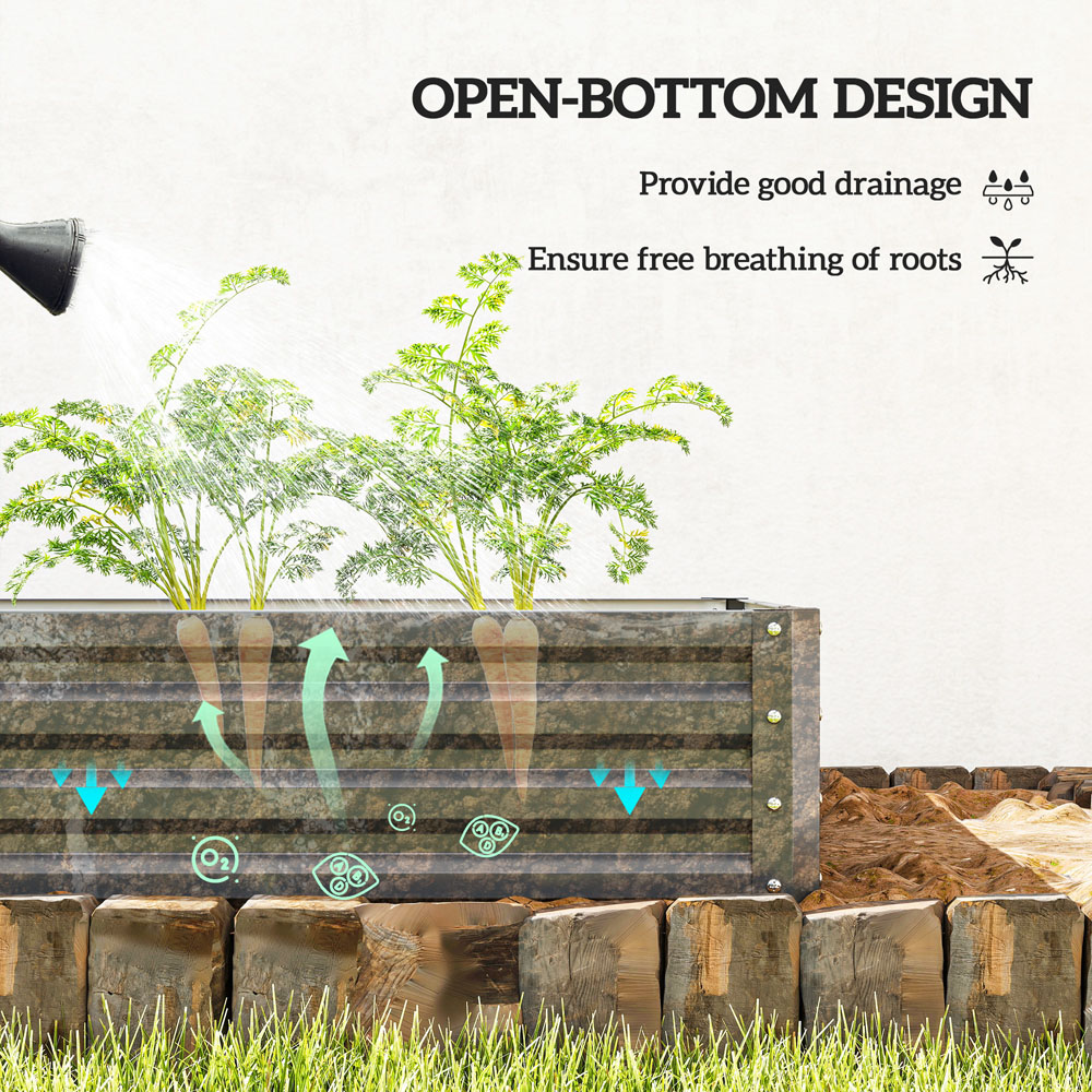 Outsunny Light Grey Galvanised Steel Square Raised Garden Bed Planter 30 x 120 x 120cm Image 6