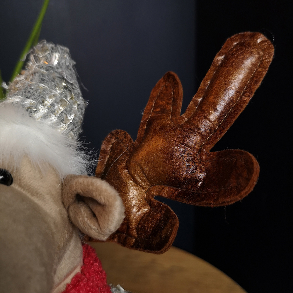 Samuel Alexander Grey Plush Reindeer Christmas Decoration with Hat and Scarf Image 3