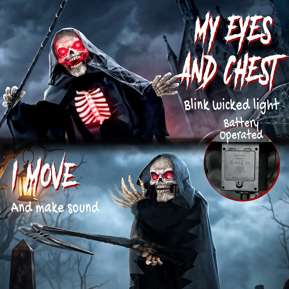 HOMCOM Light Up Life-Size Animated Grim Reaper Halloween Decoration 5.5ft Image 8