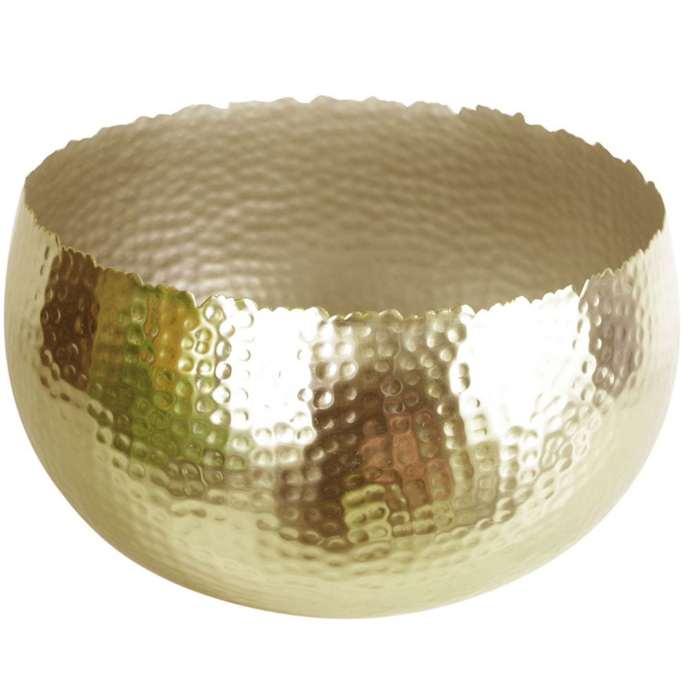 Leaf Hammered Gold Curvy Edge Metal Bowl 32 x 20cm Image 1