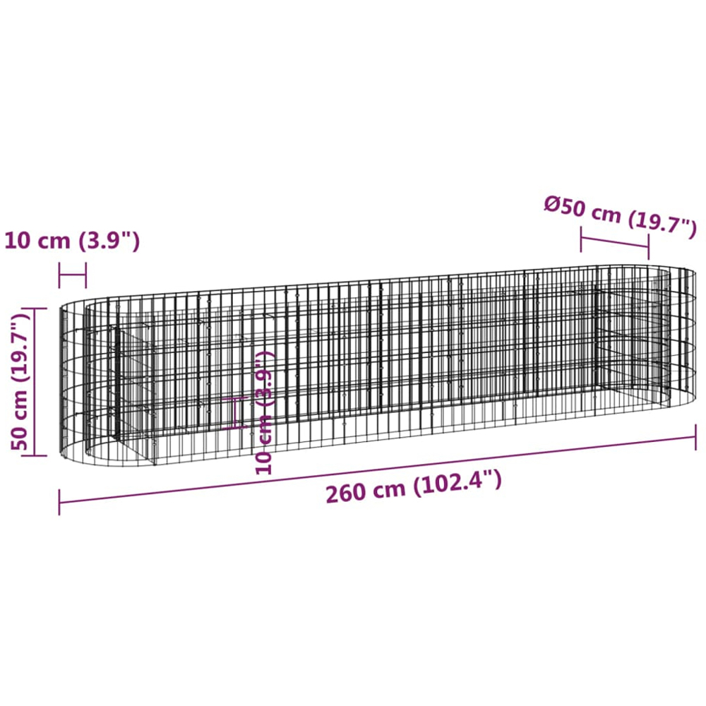 vidaXL Silver Galvanised Iron Gabion Raised Bed 260 x 50 x 50cm Image 7