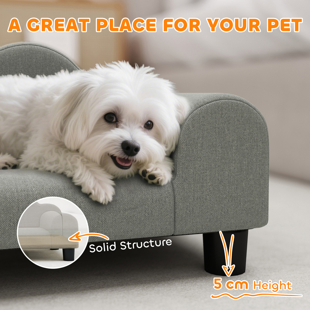 PawHut Grey Small Pet Sofa Bed with Backrest and Armrest Image 6
